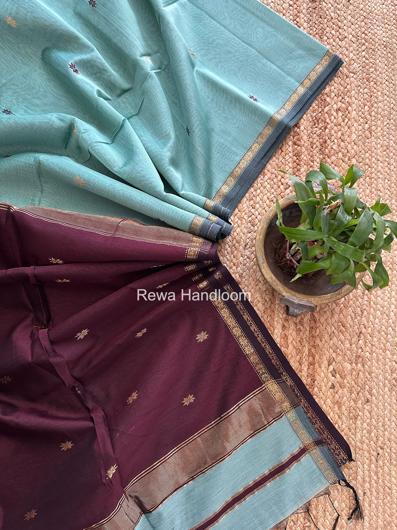 Aqua Green Star Butti Maheshwari Saree SSB018