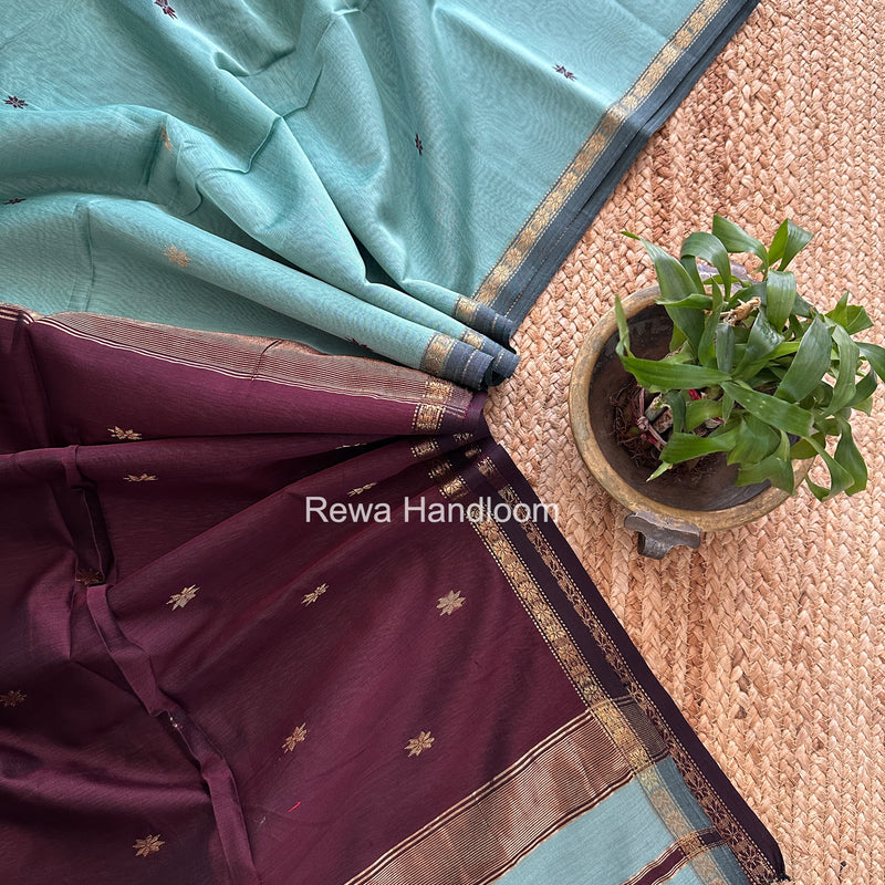 Aqua Green Star Butti Maheshwari Saree SSB018