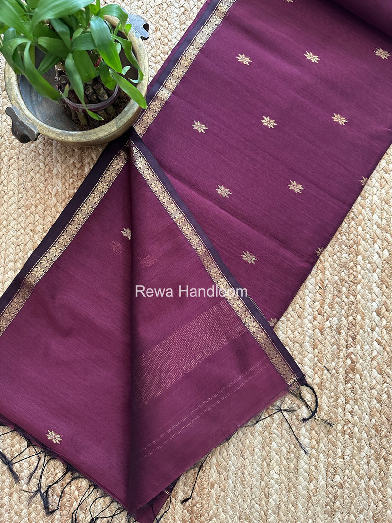 Wine Zari Butti Maheshwari Saree SBS0046