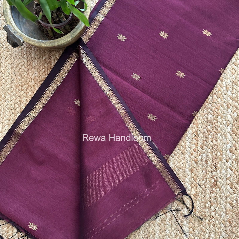 Wine Zari Butti Maheshwari Saree SBS0046