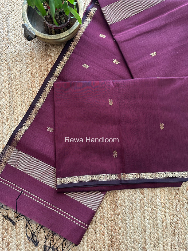 Wine Zari Butti Maheshwari Saree SBS0046
