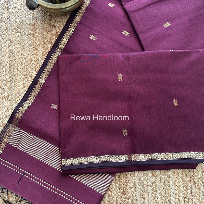 Wine Zari Butti Maheshwari Saree SBS0046