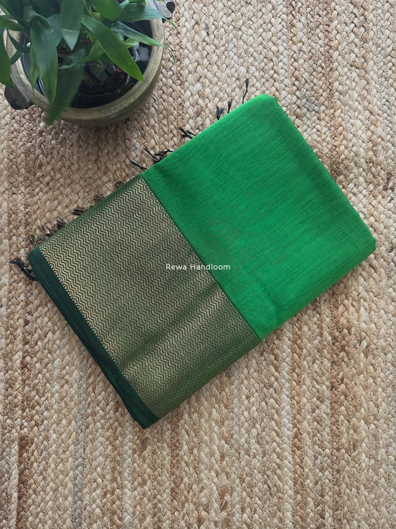 Maheshwari Perrot Green Zari Border Plain Saree ZS0114