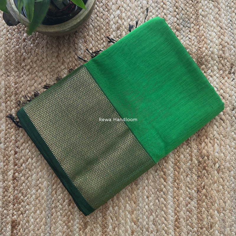 Maheshwari Perrot Green Zari Border Plain Saree ZS0114