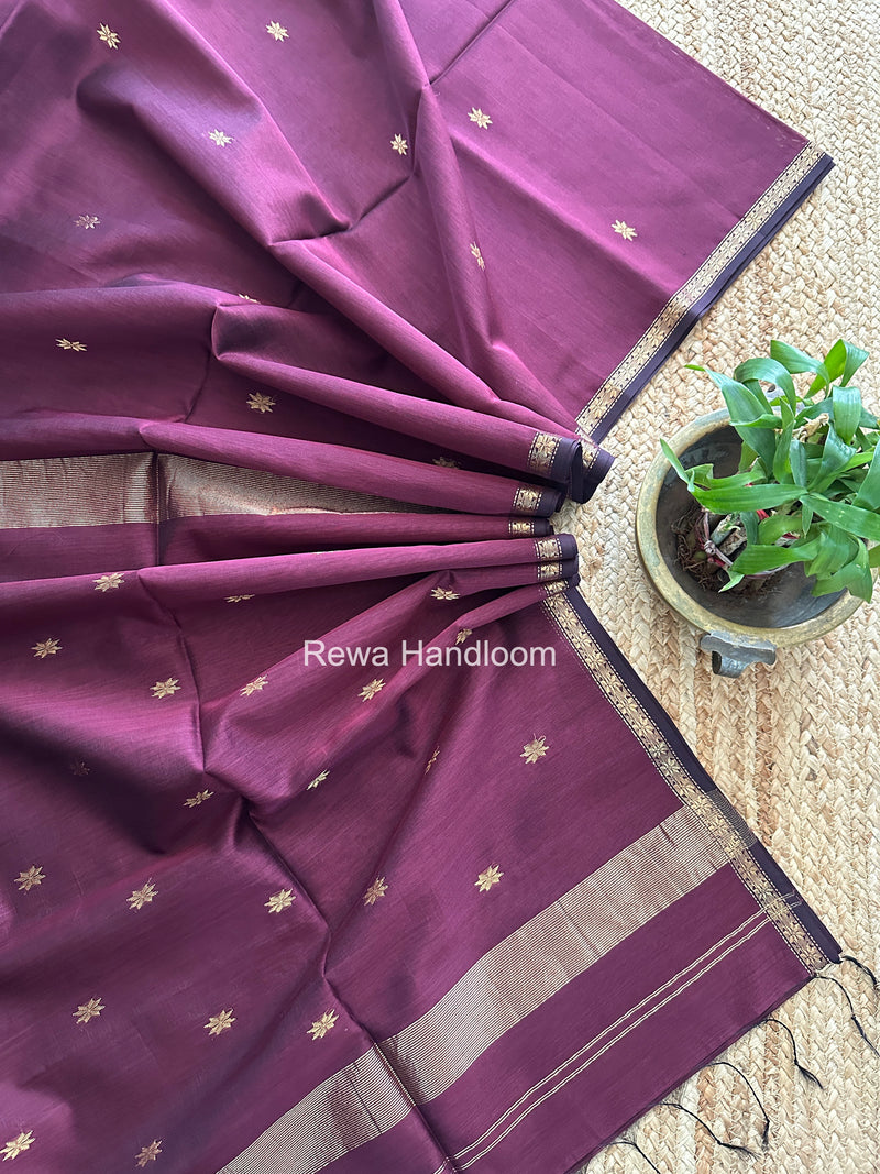 Wine Zari Butti Maheshwari Saree SBS0046