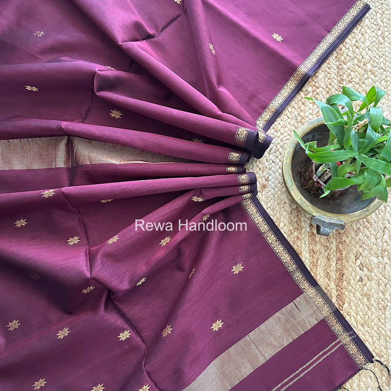 Wine Zari Butti Maheshwari Saree SBS0046