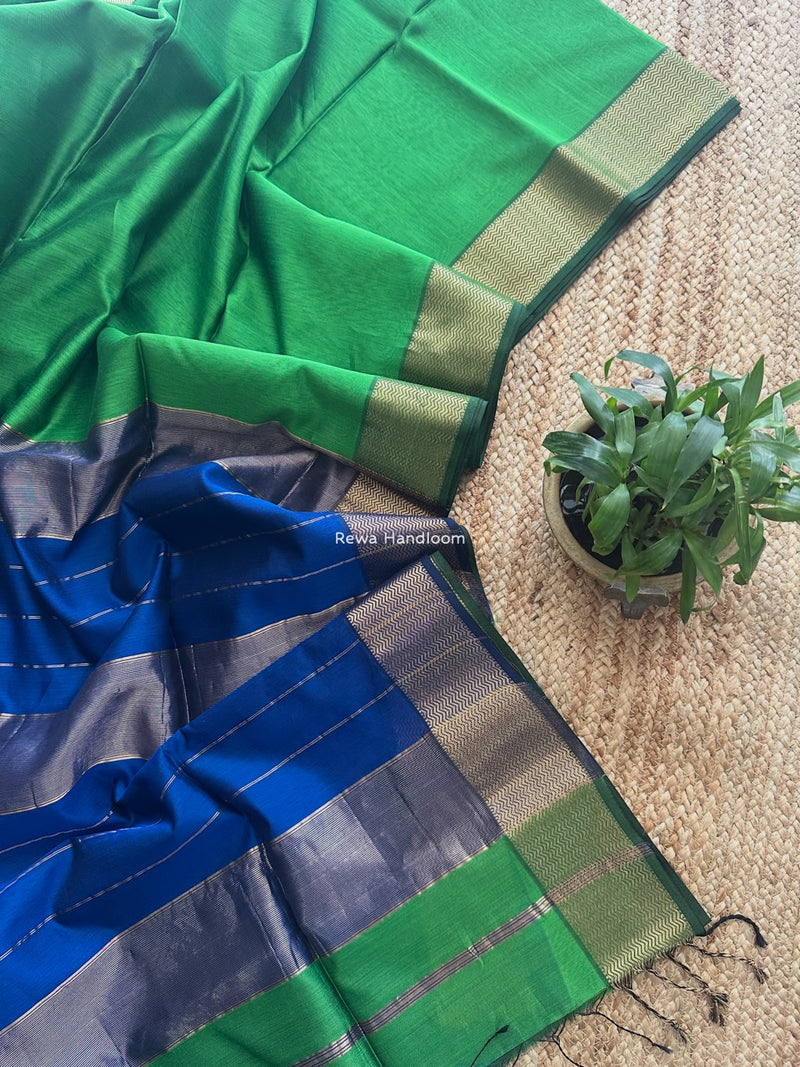 Maheshwari Perrot Green Zari Border Plain Saree ZS0114
