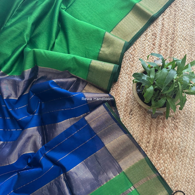 Maheshwari Perrot Green Zari Border Plain Saree ZS0114