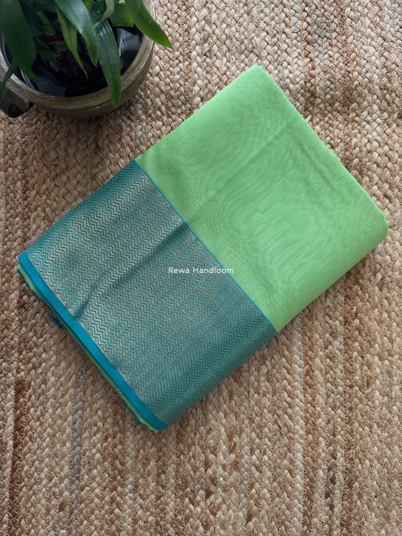 Maheshwari Pista Green Zari Border Plain Saree ZS0110