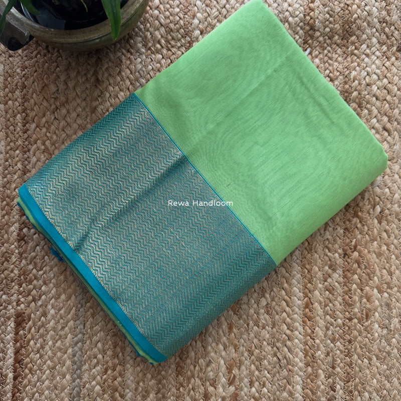 Maheshwari Pista Green Zari Border Plain Saree ZS0110