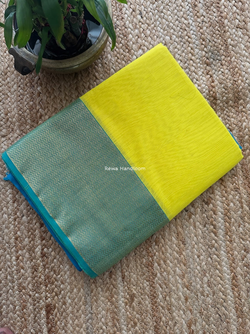 Maheshwari Lemon Yellow Zari Border Plain Saree ZS0113