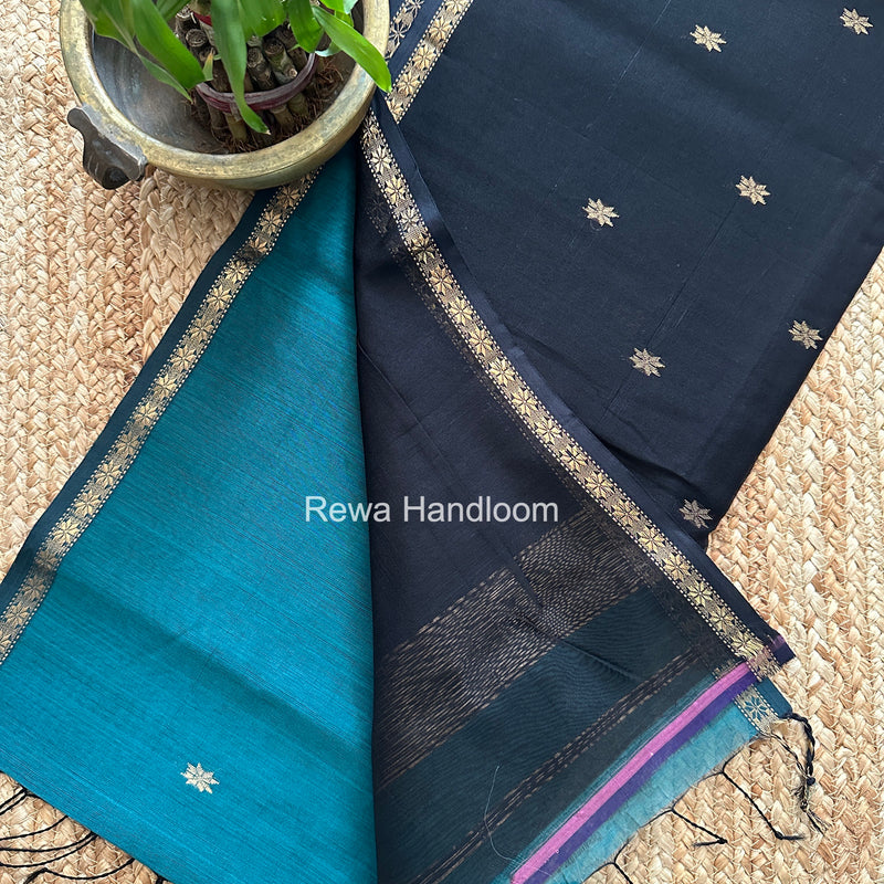 Sea Green Star Butti Maheshwari Saree SSB021