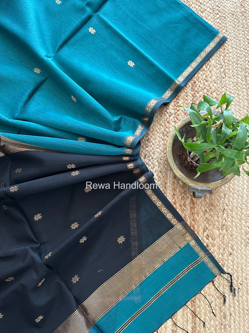 Sea Green Star Butti Maheshwari Saree SSB021