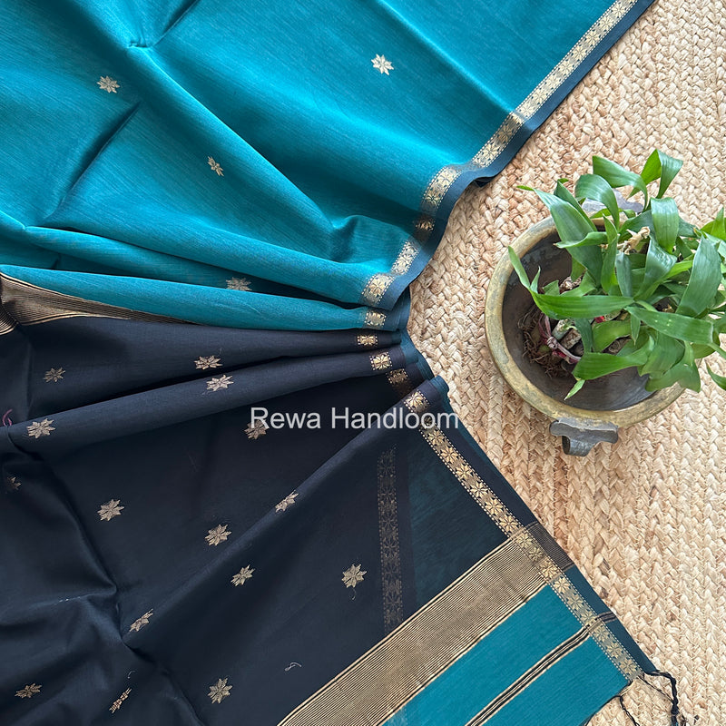 Sea Green Star Butti Maheshwari Saree SSB021