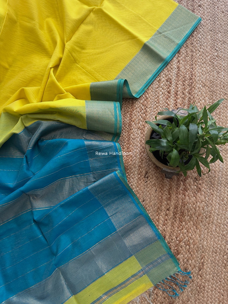 Maheshwari Lemon Yellow Zari Border Plain Saree ZS0113