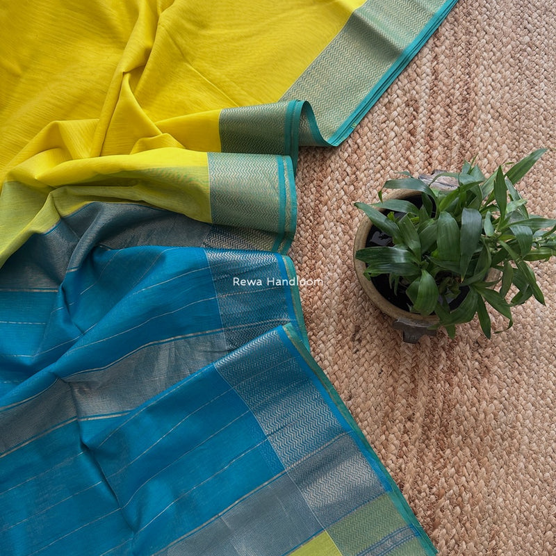 Maheshwari Lemon Yellow Zari Border Plain Saree ZS0113