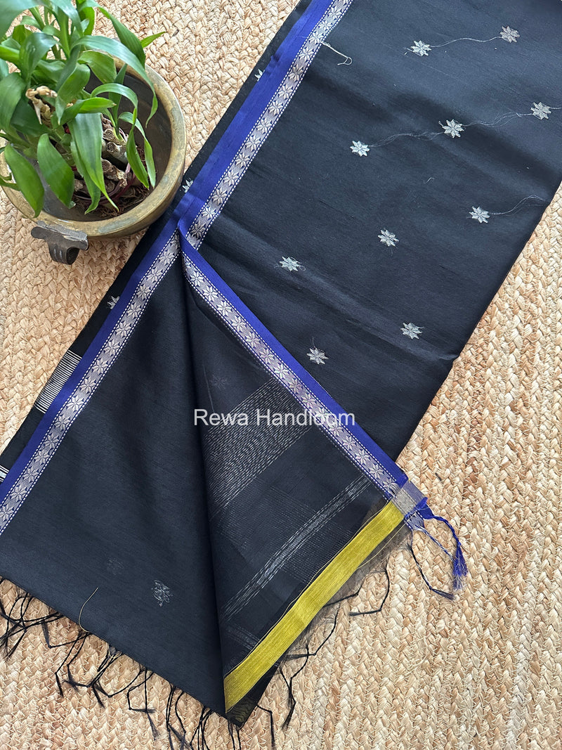 Maheshwari Black Silver Butti Saree BSS09