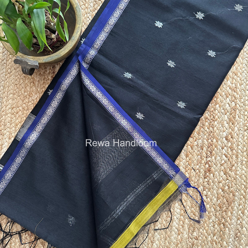 Maheshwari Black Silver Butti Saree BSS09
