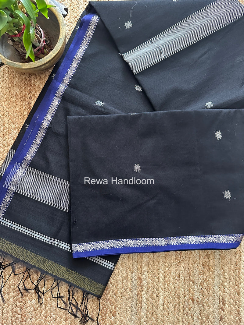 Maheshwari Black Silver Butti Saree BSS09