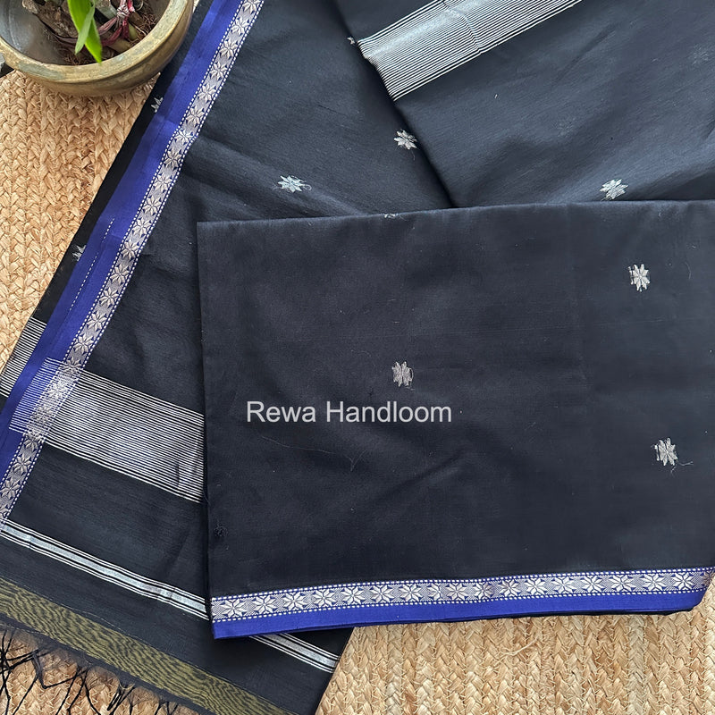 Maheshwari Black Silver Butti Saree BSS09