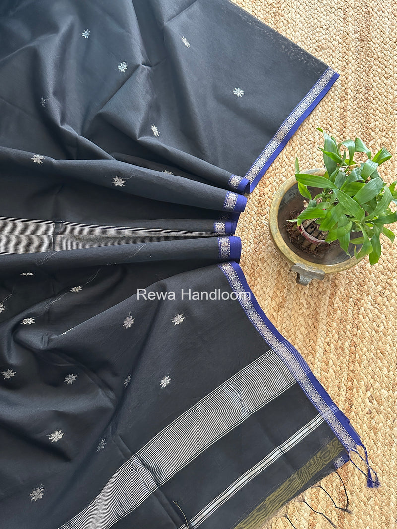 Maheshwari Black Silver Butti Saree BSS09