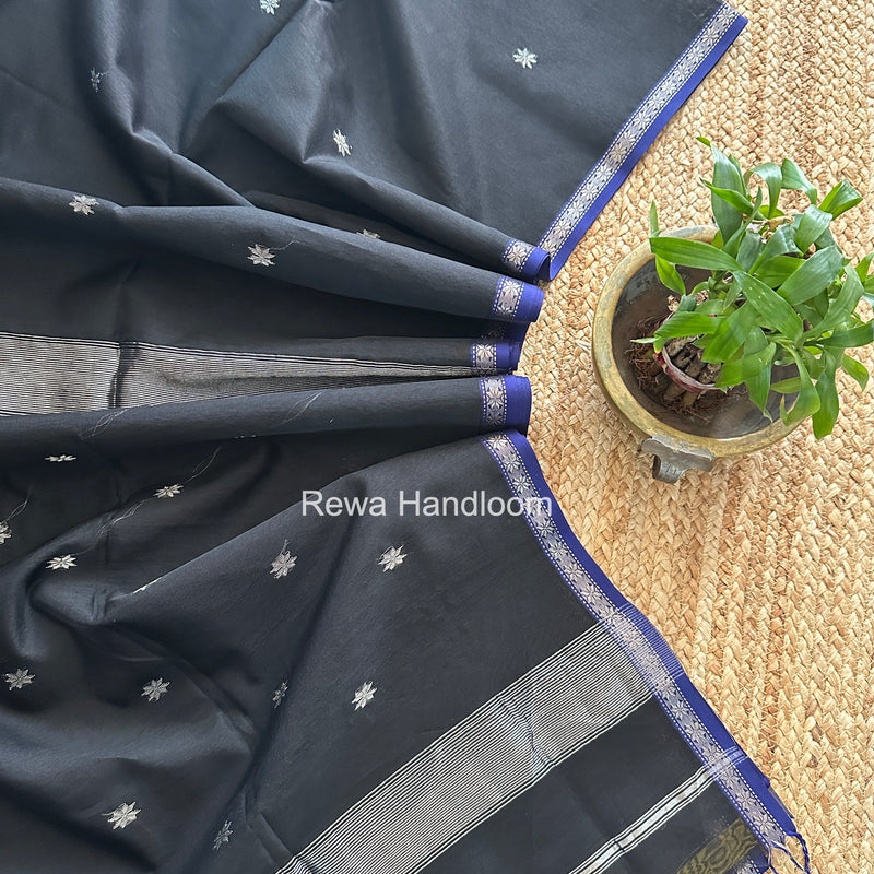 Maheshwari Black Silver Butti Saree BSS09