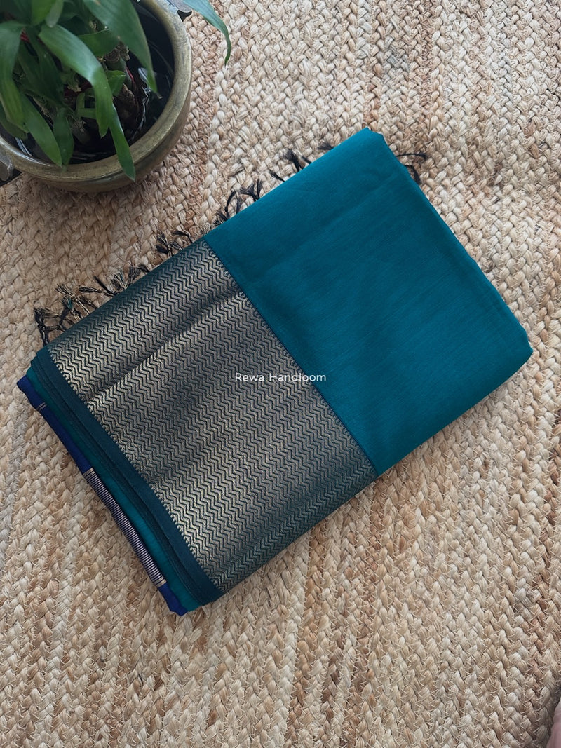 Maheshwari Green Zari Border Plain Saree ZS0120