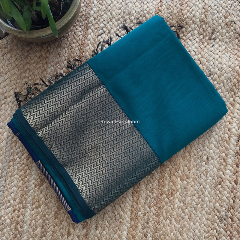 Maheshwari Green Zari Border Plain Saree ZS0120