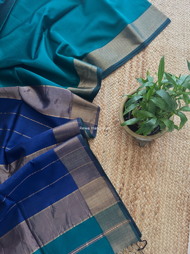 Maheshwari Green Zari Border Plain Saree ZS0120