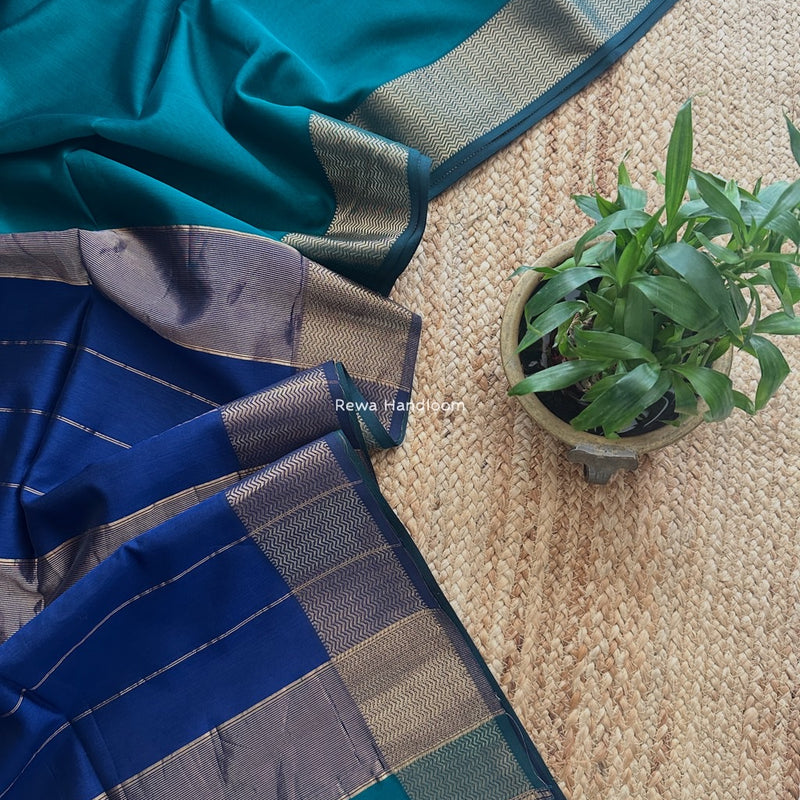 Maheshwari Green Zari Border Plain Saree ZS0120