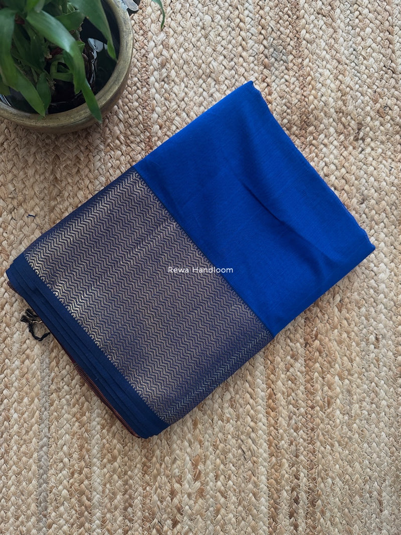Maheshwari Blue Zari Border Plain Saree ZS0115