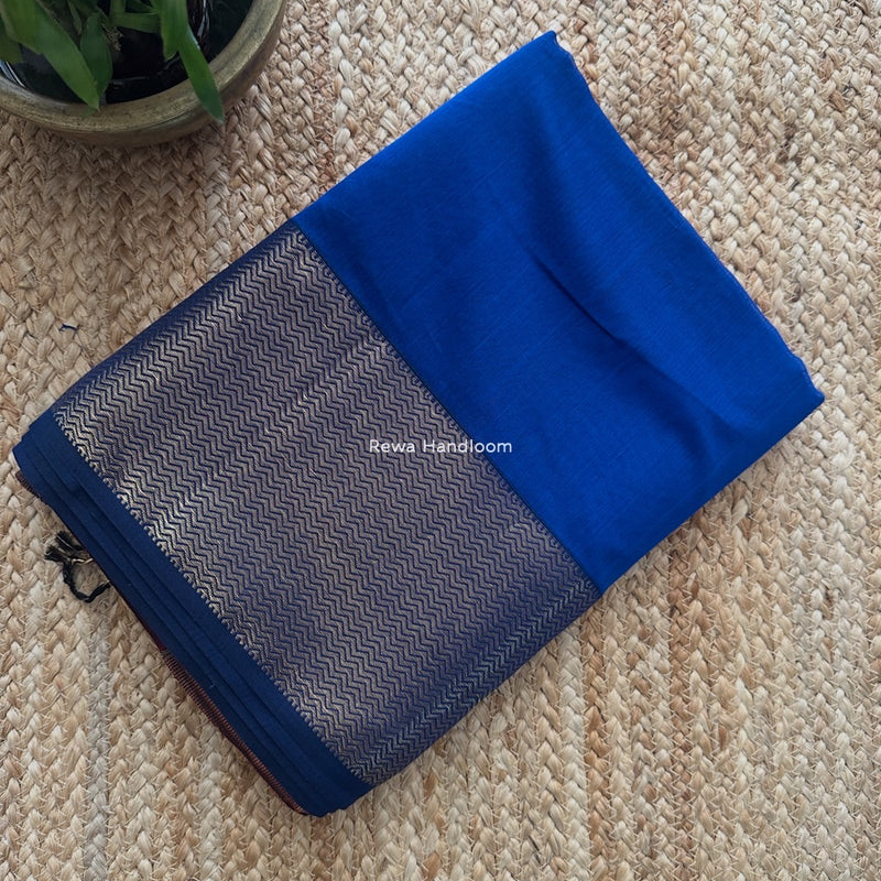 Maheshwari Blue Zari Border Plain Saree ZS0115