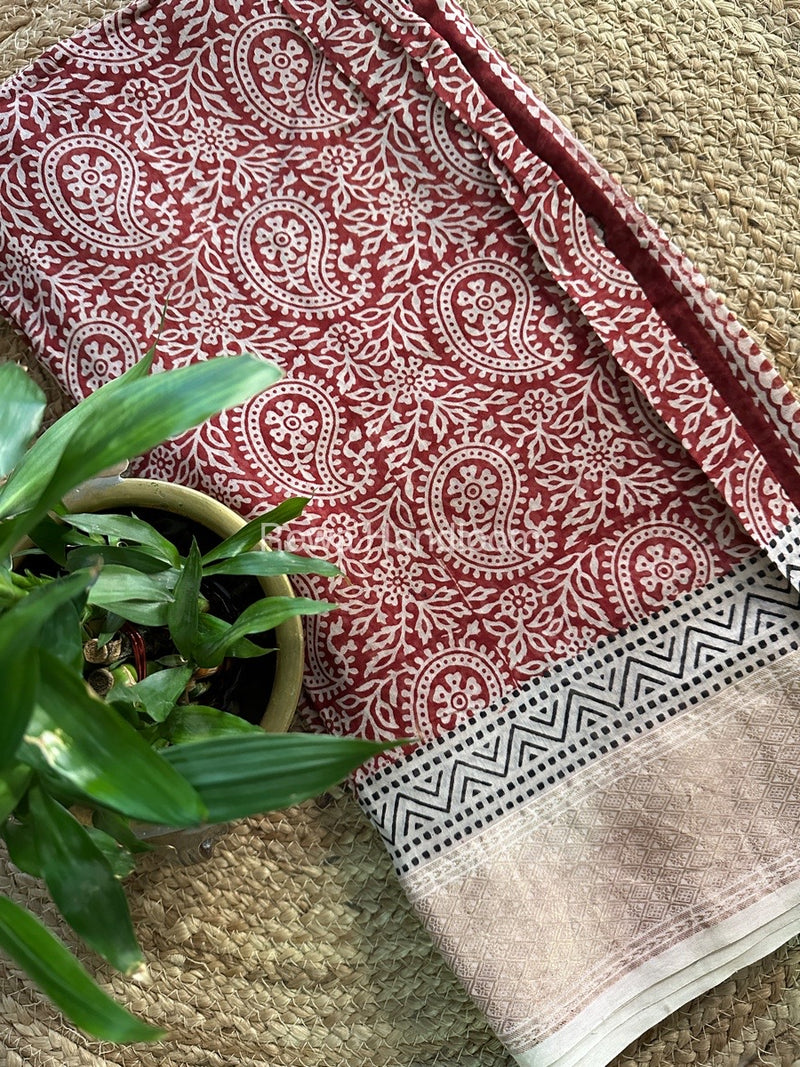 Maheshwari Light Red Bagh Print Saree BPSS0119