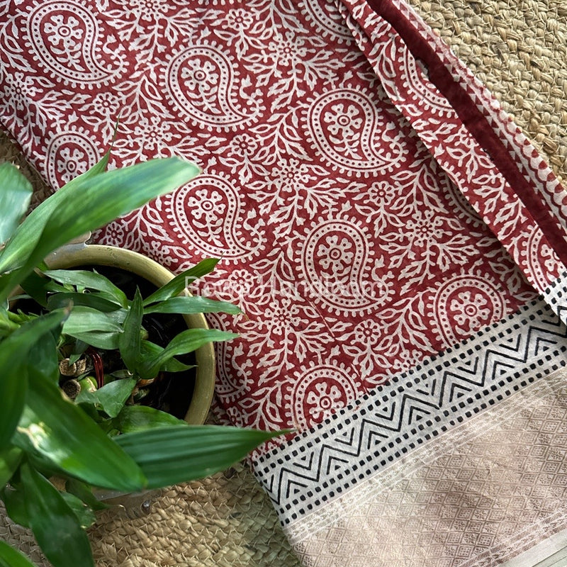 Maheshwari Light Red Bagh Print Saree BPSS0119