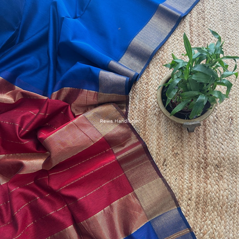 Maheshwari Blue Zari Border Plain Saree ZS0115