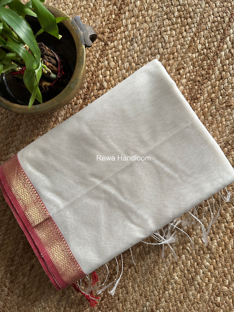 Maheshwari White Rewa Lehar Saree ZBS09