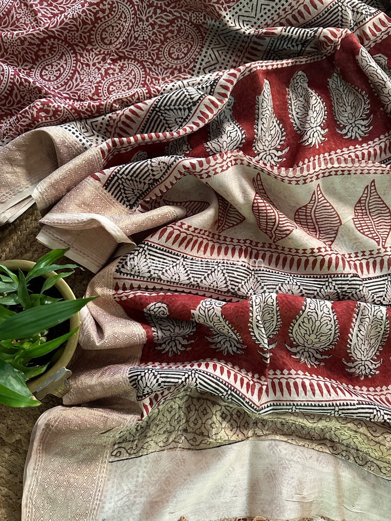 Maheshwari Light Red Bagh Print Saree BPSS0119