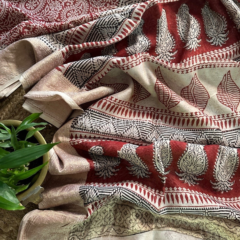Maheshwari Light Red Bagh Print Saree BPSS0119