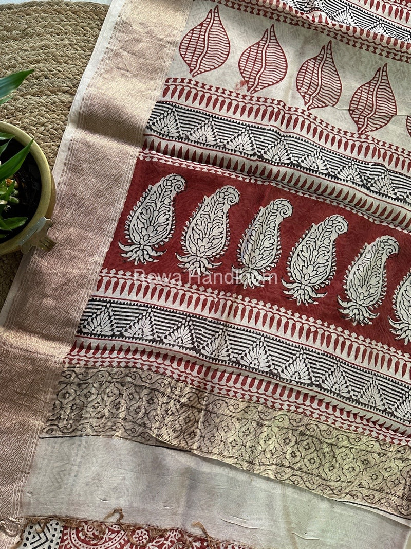 Maheshwari Light Red Bagh Print Saree BPSS0119