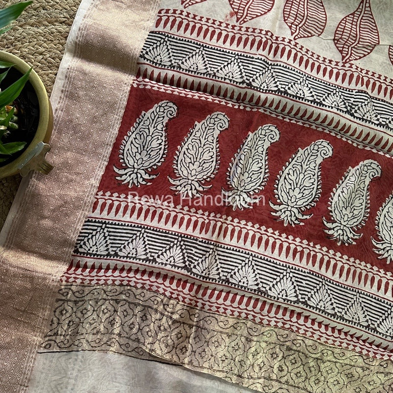 Maheshwari Light Red Bagh Print Saree BPSS0119