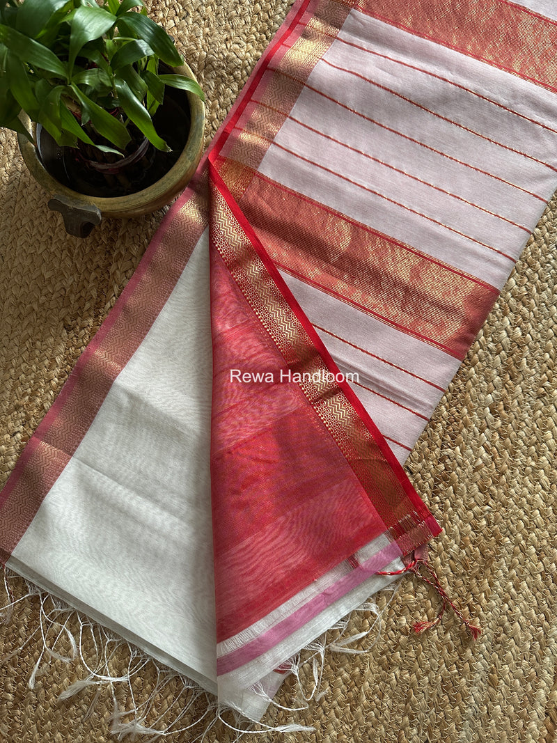 Maheshwari White Rewa Lehar Saree ZBS09