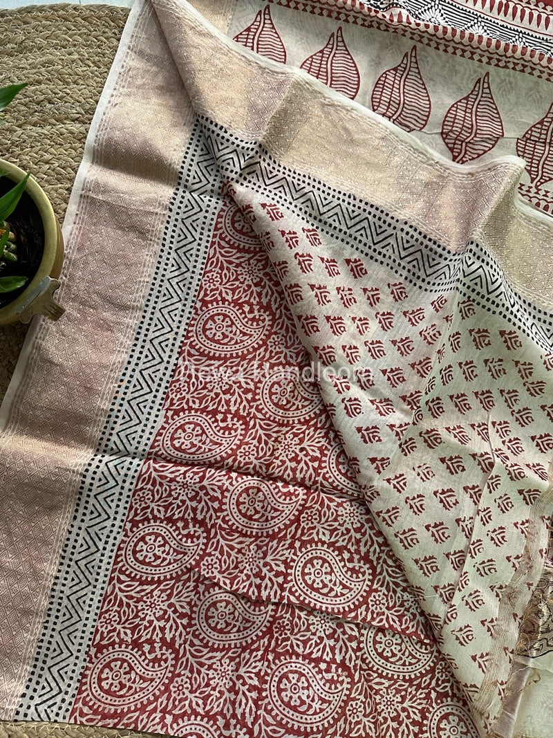 Maheshwari Light Red Bagh Print Saree BPSS0119