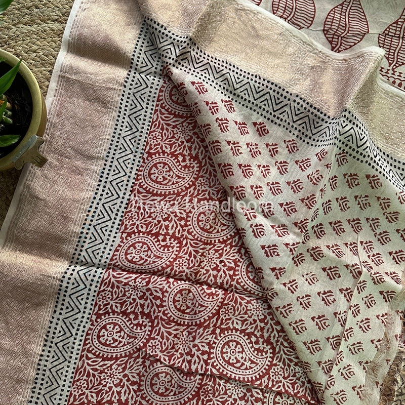Maheshwari Light Red Bagh Print Saree BPSS0119