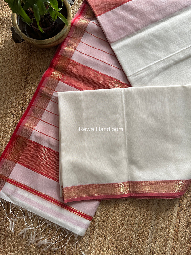 Maheshwari White Rewa Lehar Saree ZBS09