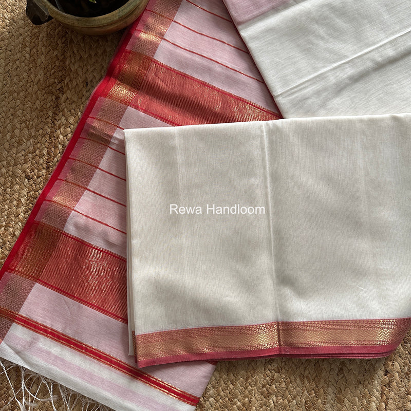 Maheshwari White Rewa Lehar Saree ZBS09