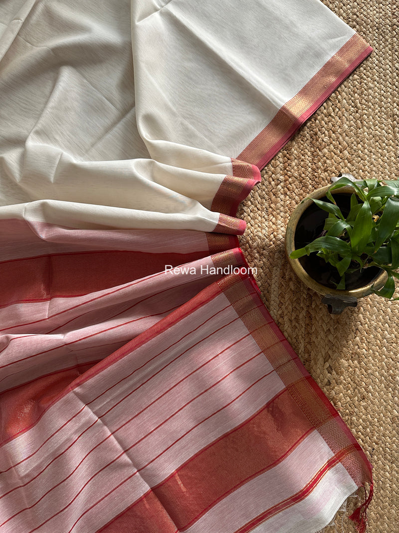 Maheshwari White Rewa Lehar Saree ZBS09