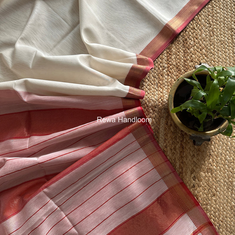 Maheshwari White Rewa Lehar Saree ZBS09