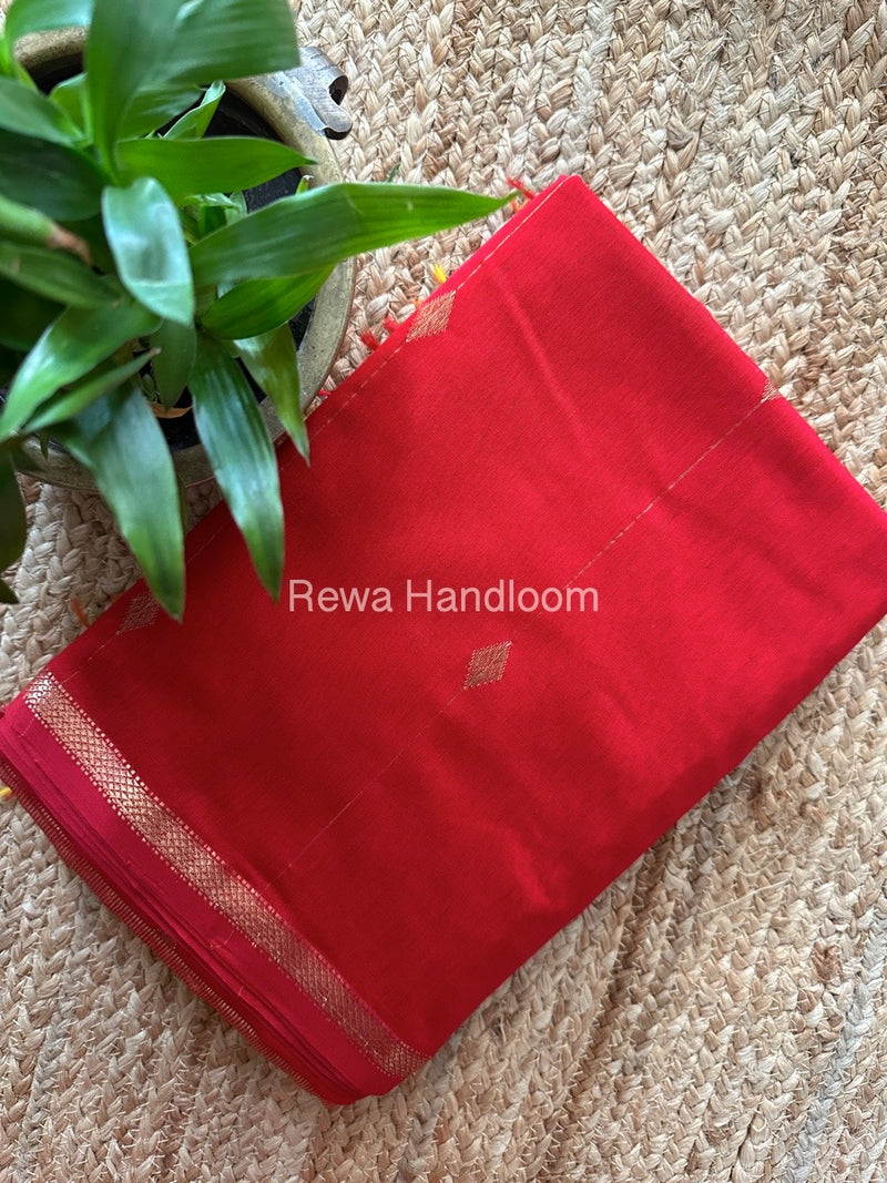 Red Zari Butti Maheshwari Saree SBS039