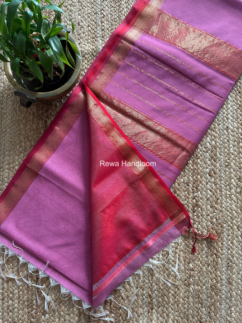 Maheshwari Onion Pink Rewa Lehar Saree ZBS010