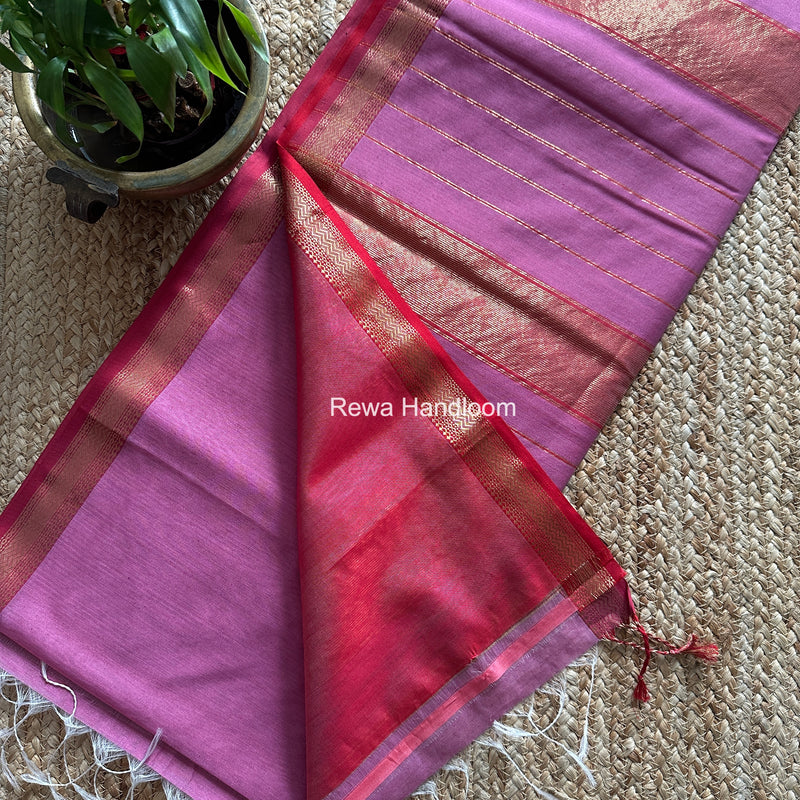 Maheshwari Onion Pink Rewa Lehar Saree ZBS010